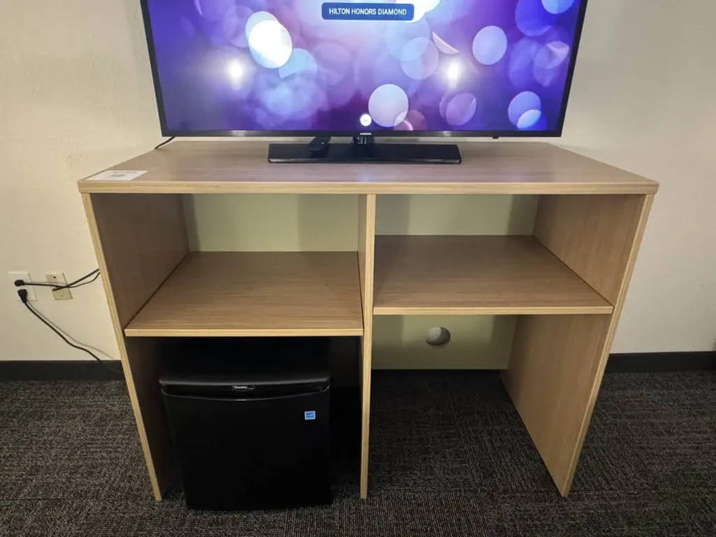 Storage shelves in room