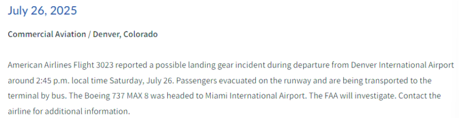 AA3023 FAA Statement