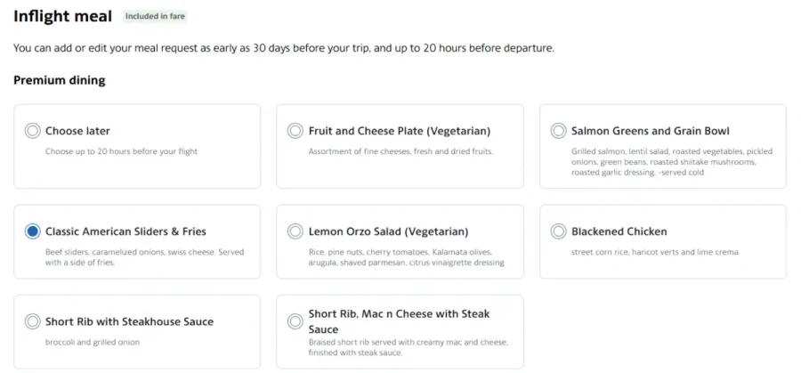 00_American Airlines A321 First Class Menu Options_001_Main Options